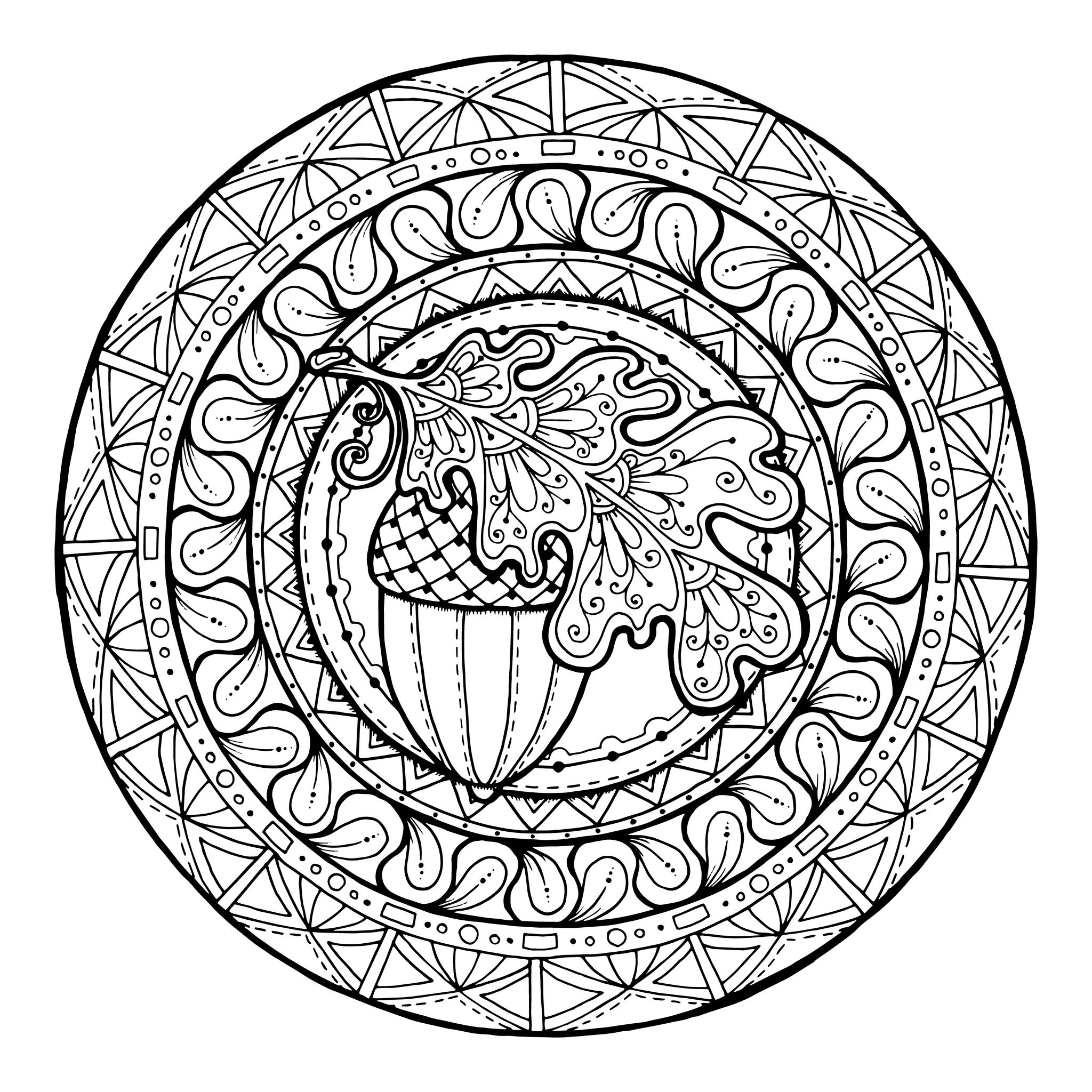 Online coloring book: Anti-stress acorn and autumn leaf